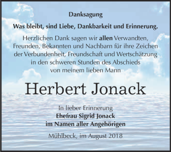 Traueranzeige von Herbert Jonack von WVG - Wochenspiegel Bitterfeld