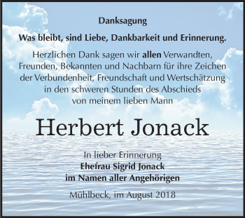 Traueranzeige von Herbert Jonack von Mitteldeutsche Zeitung Bitterfeld