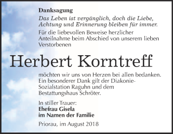 Traueranzeige von Herbert Korntreff von WVG - Wochenspiegel Bitterfeld