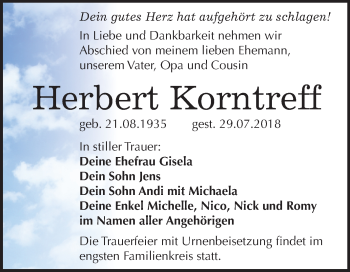 Traueranzeige von Herbert Korntreff von Mitteldeutsche Zeitung Bitterfeld