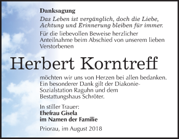 Traueranzeige von Herbert Korntreff von Mitteldeutsche Zeitung Bitterfeld