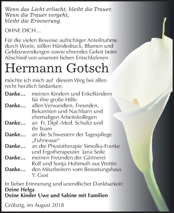 Traueranzeige von Hermann Gotsch von Mitteldeutsche Zeitung