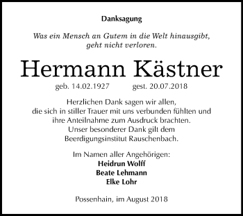 Traueranzeige von Hermann Kästner von Mitteldeutsche Zeitung