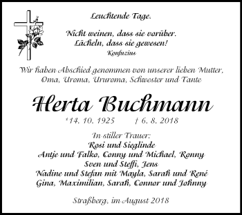 Traueranzeige von Herta Buchmann von Mitteldeutsche Zeitung