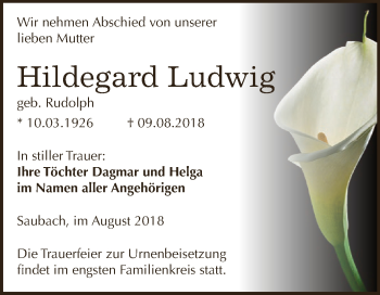 Traueranzeige von Hildegard Ludwig von WVG - Wochenspiegel NMB / WSF / ZTZ
