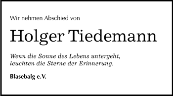 Traueranzeige von Holger Tiedemann von Mitteldeutsche Zeitung Halle/Saalkreis