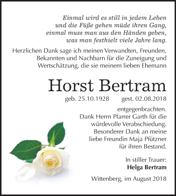 Traueranzeige von Horst Bertram von Mitteldeutsche Zeitung