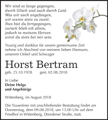 Traueranzeige von Horst Bertram von Mitteldeutsche Zeitung