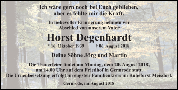 Traueranzeige von Horst Degenhardt von Mitteldeutsche Zeitung Quedlinburg