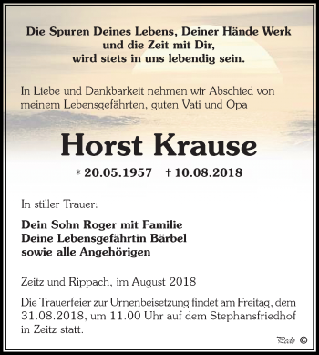 Traueranzeige von Horst Krause von Mitteldeutsche Zeitung Zeitz