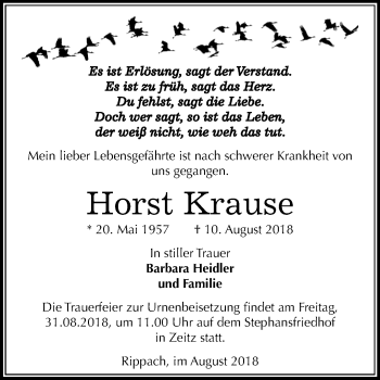 Traueranzeige von Horst Krause von Mitteldeutsche Zeitung Weißenfels