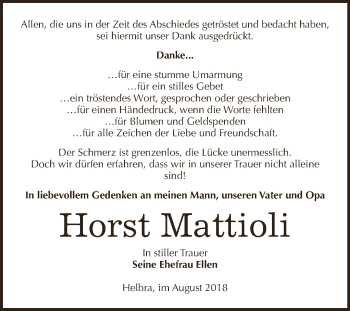 Traueranzeige von Horst Mattioli von Wochenspiegel Mansfelder Land