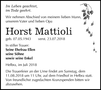 Traueranzeige von Horst Mattioli von Mitteldeutsche Zeitung