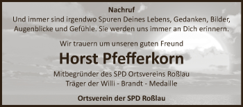 Traueranzeige von Horst Pfefferkorn von WVG - Wochenspiegel Dessau / Köthen