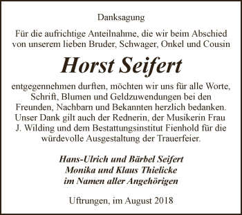 Traueranzeige von Horst Seifert von Super Sonntag SGH Mansf. Land