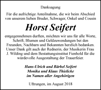 Traueranzeige von Horst Seifert von Mitteldeutsche Zeitung Sangerhausen