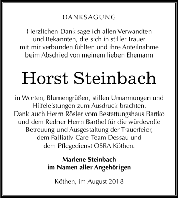 Traueranzeige von Horst Steinbach von Mitteldeutsche Zeitung