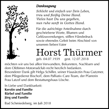 Traueranzeige von Horst Thürmer von Mitteldeutsche Zeitung