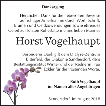 Traueranzeige von Horst Vogelhaupt von Mitteldeutsche Zeitung Bitterfeld