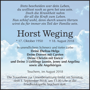 Traueranzeige von Horst Weging von Mitteldeutsche Zeitung Weißenfels