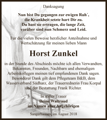 Traueranzeige von Horst Zunkel von WVG - Wochenspiegel SGH
