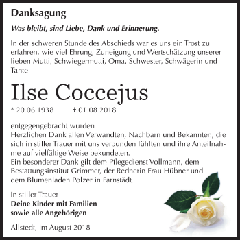 Traueranzeige von Ilse Coccejus von Mitteldeutsche Zeitung Sangerhausen