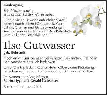Traueranzeige von Ilse Gutwasser von Mitteldeutsche Zeitung Bitterfeld