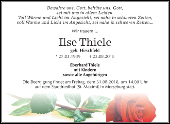 Traueranzeige von Ilse Thiele von Mitteldeutsche Zeitung Merseburg/Querfurt