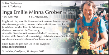 Traueranzeige von Inga Emilie Minna Grober von Mitteldeutsche Zeitung