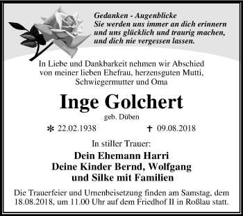 Traueranzeige von Inge Golchert von Mitteldeutsche Zeitung Dessau-Roßlau