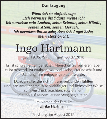 Traueranzeige von Ingo Hartmann von Mitteldeutsche Zeitung