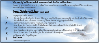 Traueranzeige von Irma Seidensticker von Mitteldeutsche Zeitung Aschersleben