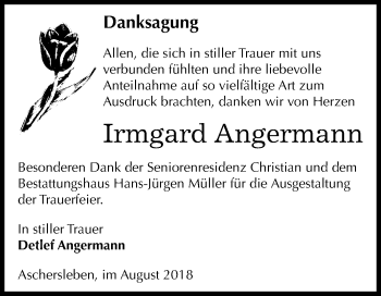 Traueranzeige von Irmgard Angermann von Mitteldeutsche Zeitung Aschersleben