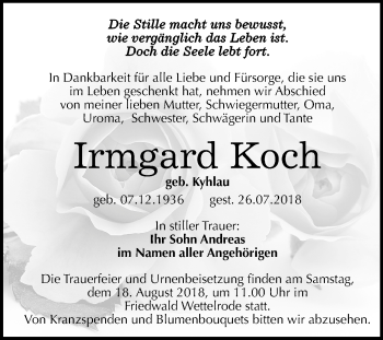 Traueranzeige von Irmgard Koch von Mitteldeutsche Zeitung