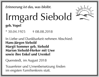 Traueranzeige von Irmgard Siebold von Mitteldeutsche Zeitung