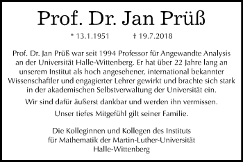 Traueranzeige von Jan Prüß von Mitteldeutsche Zeitung Halle/Saalkreis