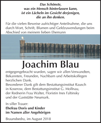 Traueranzeige von Joachim Blau von Mitteldeutsche Zeitung Merseburg/Querfurt