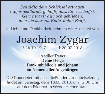 Traueranzeige von Joachim Zygar von Mitteldeutsche Zeitung