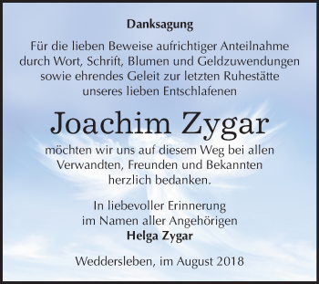 Traueranzeige von Joachim Zygar von Mitteldeutsche Zeitung