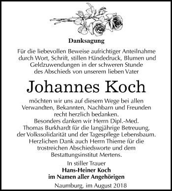 Traueranzeige von Johannes Koch von Mitteldeutsche Zeitung