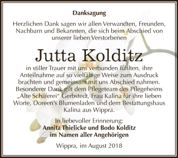 Traueranzeige von Jutta Kolditz von Super Sonntag SGH Mansf. Land