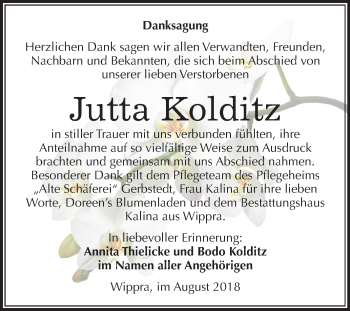 Traueranzeige von Jutta Kolditz von Mitteldeutsche Zeitung