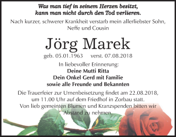 Traueranzeige von Jörg Marek von Mitteldeutsche Zeitung Weißenfels