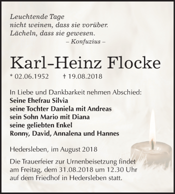 Traueranzeige von Karl-Heinz Flocke von Mitteldeutsche Zeitung