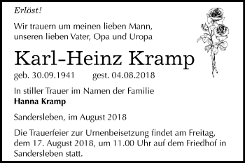 Traueranzeige von Karl-Heinz Kramp von Mitteldeutsche Zeitung