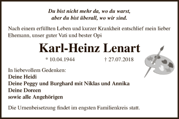 Traueranzeige von Karl-Heinz Lenart von WVG - Wochenspiegel Dessau / Köthen