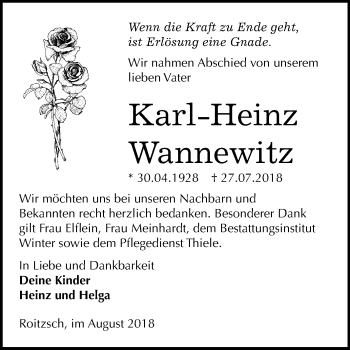 Traueranzeige von Karl-Heinz Wannewitz von Mitteldeutsche Zeitung Bitterfeld