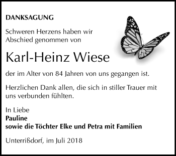 Traueranzeige von Karl-Heinz Wiese von Mitteldeutsche Zeitung