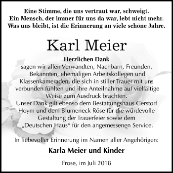 Traueranzeige von Karl Meier von Mitteldeutsche Zeitung Aschersleben