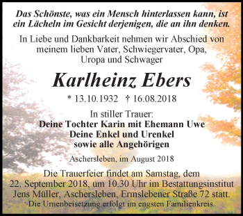 Traueranzeige von Karlheinz Ebers von Mitteldeutsche Zeitung Aschersleben